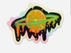 Holographic Melting Orange Planet Sticker