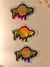 Holographic Melting Orange Planet Sticker