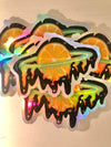 Holographic Melting Orange Planet Sticker