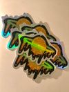 Holographic Melting Orange Planet Sticker